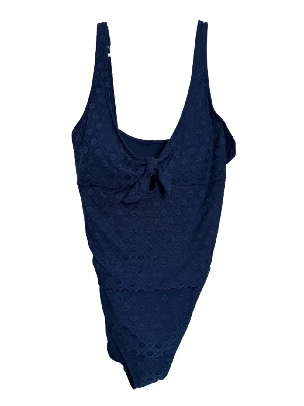 Lands' End Knot Front Jacquard Size XL One Piece Swim Suit Navy Textured NWT Und